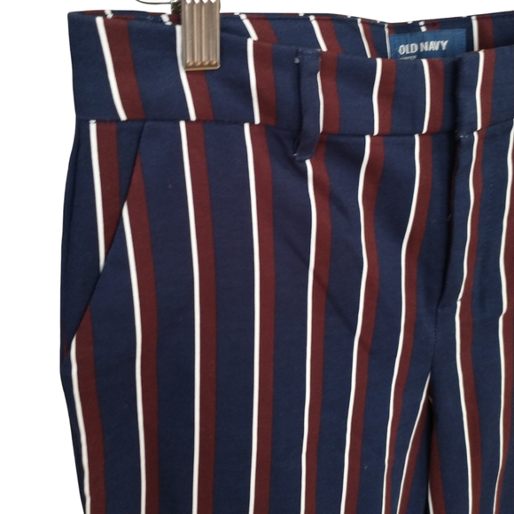 Old Navy Stripes (Navy/White/Burgundy) Relaxed Mid-Rise Women's Pants - Picture 7 of 15